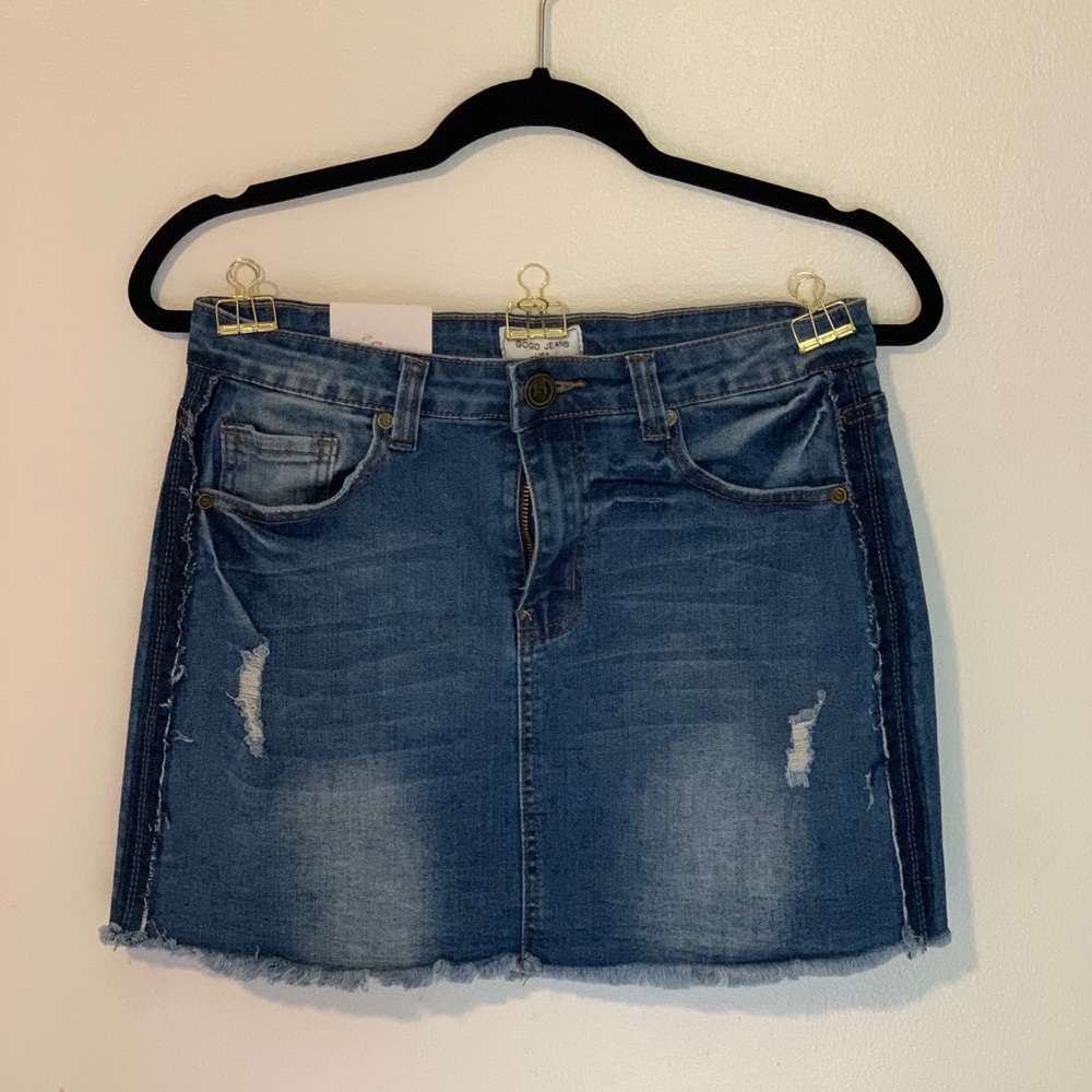 Slightly distressed denim skirt